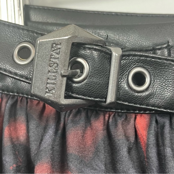 Killstar Blood Rose Skirt black red rose pattern & faux leather waistband, L. - Picture 5 of 10